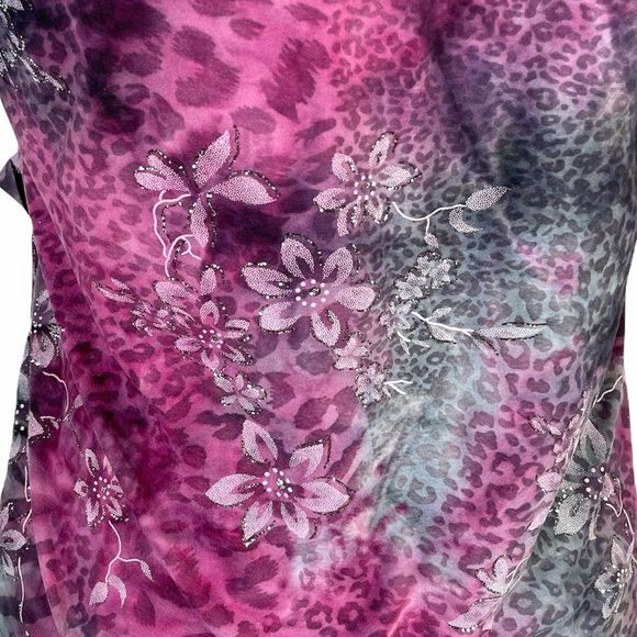 Dressbarn Floral and Animal Print Blouse, Purple, Gray, Petite Medium - Picture 6 of 9
